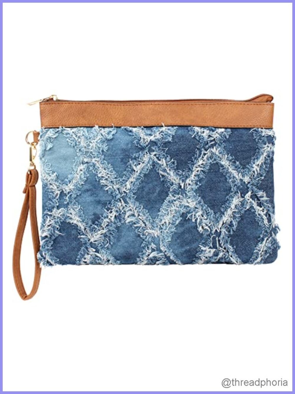 Quilted Denim PU Leather Wristlet Clutch Envelope Handbag
